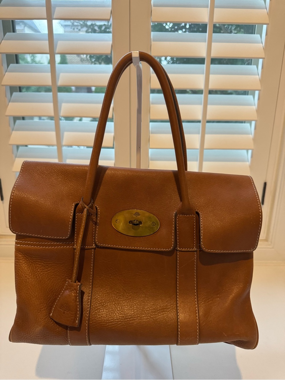 Mulberry Bayswater Oak Brown Leather Satchel Handbag Vintage Brass